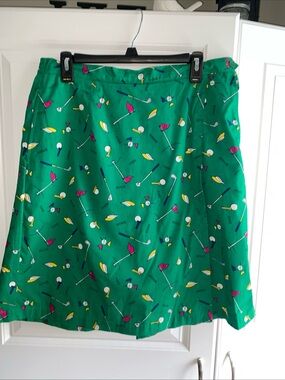 Bechamel VTG Golf Print Skort Women’s 14 Cotton Green Elastic Back Waistband